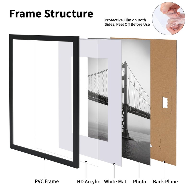 CRUGLA 8x10 Picture Frame Set of 11, Display Pictures 5x7 with Mat or 8x10 Without, Multi Photo Frames Bulk, Wall and Tabletop Display, Black - Image 3