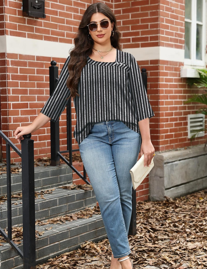LOMON Plus Size Spring Fashion 2026 Square Neck 1/2 Mid Sleeve Tops for Women Trendy Summer Womens Clothing 3XL - Image 3