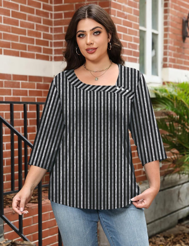 LOMON Plus Size Spring Fashion 2026 Square Neck 1/2 Mid Sleeve Tops for Women Trendy Summer Womens Clothing 3XL - Image 2