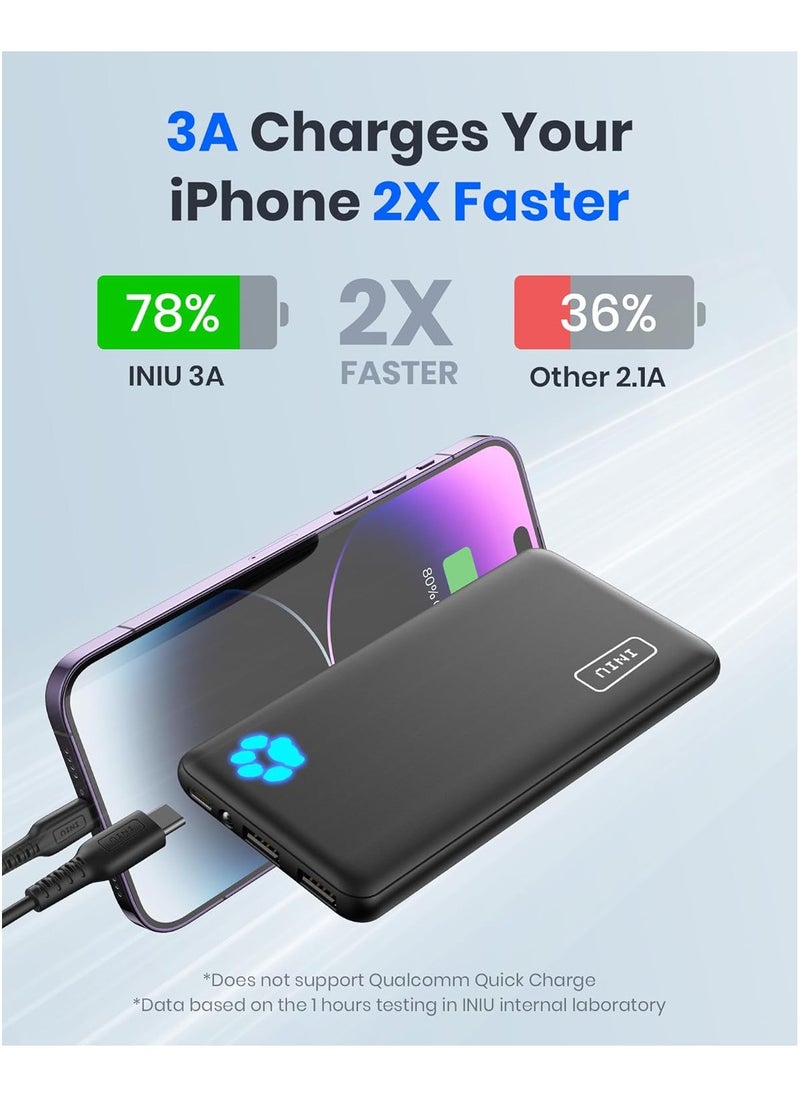 INIU - Power Bank, USB C in&out Slimmest 10000mAh Portable Charger, Triple 3A High-Speed Charge External Battery Pack - Image 1