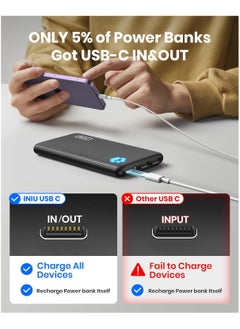 INIU Power Bank, USB C in&out Slimmest 10000mAh Portable Charger, Triple 3A High-Speed Charge External Battery Pack  - Image 5