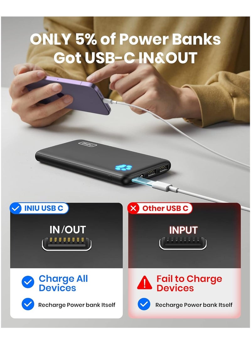 INIU - Power Bank, USB C in&out Slimmest 10000mAh Portable Charger, Triple 3A High-Speed Charge External Battery Pack - Image 1