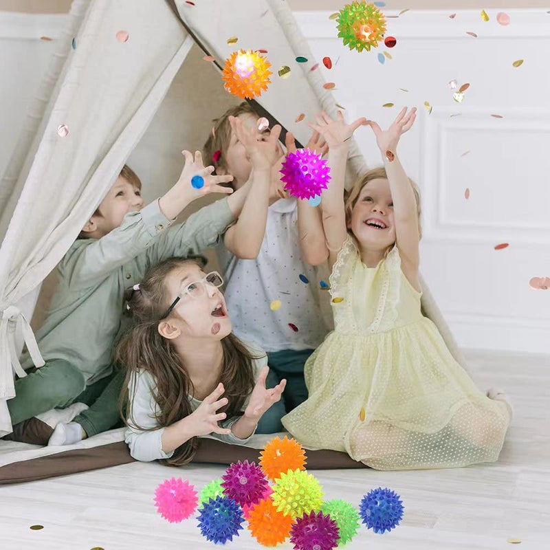 Deermon 12 Pack LED Light Up Fidget Sensory Bouncy Spiky Ball Squishy Glow in The Dark Flashing Stress Relief Spiky Balls Toy for Party Favors Kids Gifts School Rewards - Image 3