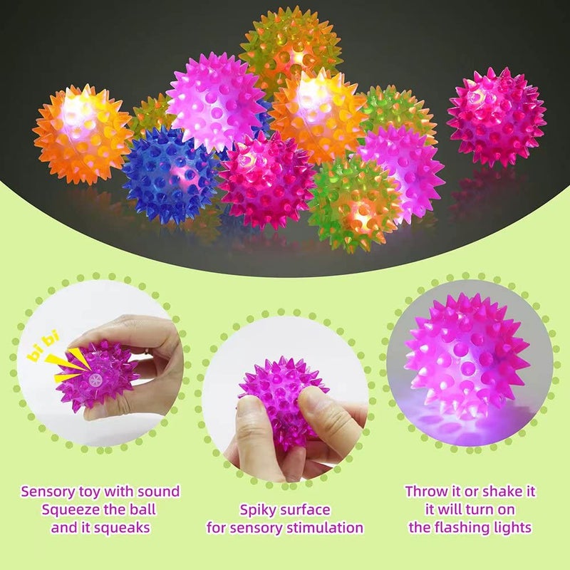 Deermon 12 Pack LED Light Up Fidget Sensory Bouncy Spiky Ball Squishy Glow in The Dark Flashing Stress Relief Spiky Balls Toy for Party Favors Kids Gifts School Rewards - Image 5