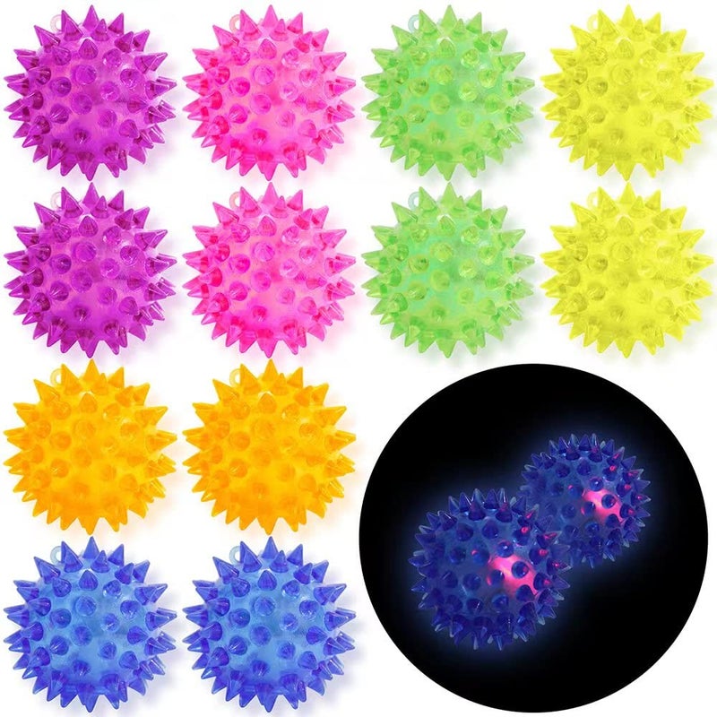 Deermon 12 Pack LED Light Up Fidget Sensory Bouncy Spiky Ball Squishy Glow in The Dark Flashing Stress Relief Spiky Balls Toy for Party Favors Kids Gifts School Rewards - Image 1