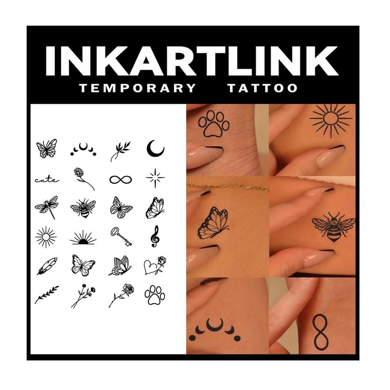 Inkartlink Temporary Tattoos 2 Sheets Medium Semi Permanent Tattoo Adult Art Design Temporary Tattoos  Lasts 1-4 Weeks  Waterproof  Realistic Look  No Adhesive  No Reflection (Butterflies And Bees? - Image 1