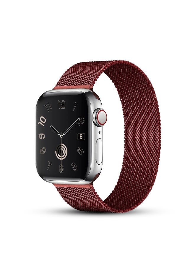 FITIT Milanese Loop Band Compatible with Apple Watch Series 1–9, SE, Ultra, Stainless Steel Strap with Magnetic Lock, 42/44/45/49mm – Wine Red – fitit - Image 1