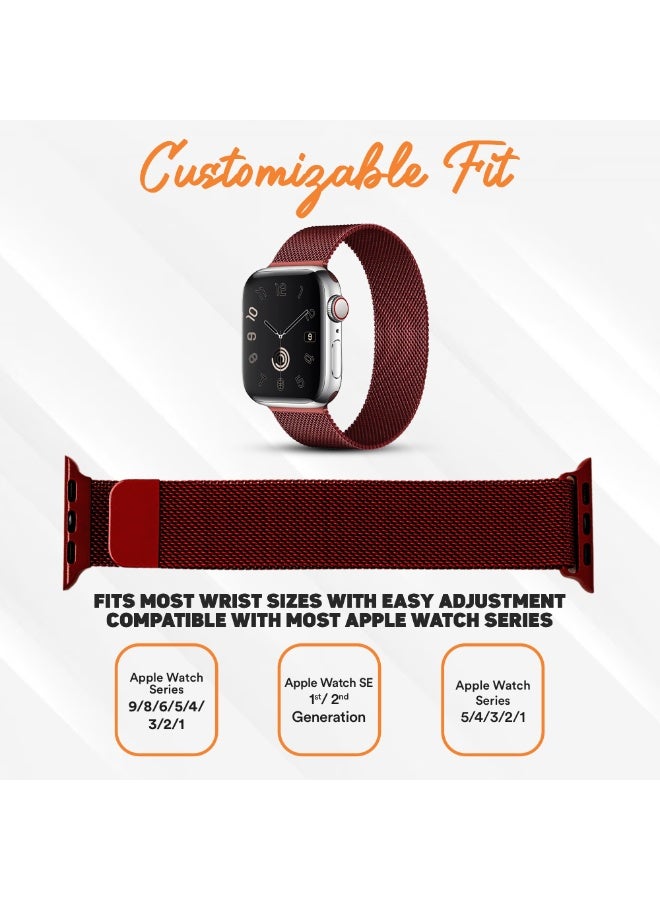 FITIT Milanese Loop Band Compatible with Apple Watch Series 1–9, SE, Ultra, Stainless Steel Strap with Magnetic Lock, 42/44/45/49mm – Wine Red – fitit - Image 5