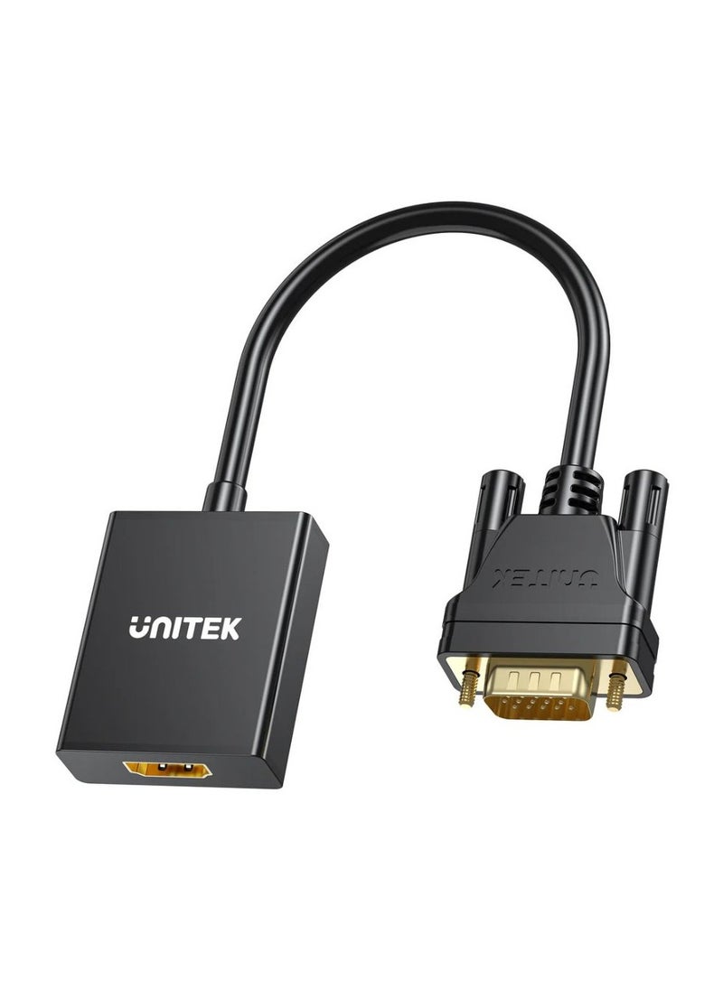 UNITEK UNITEK VGA to HDMI Adapter with Audio Output – Full HD 1080p Video Converter for VGA Laptops to HDMI Monitors, TVs, and Projectors – Plug and Play, Compact Design, and Audio Integration  - Image 1