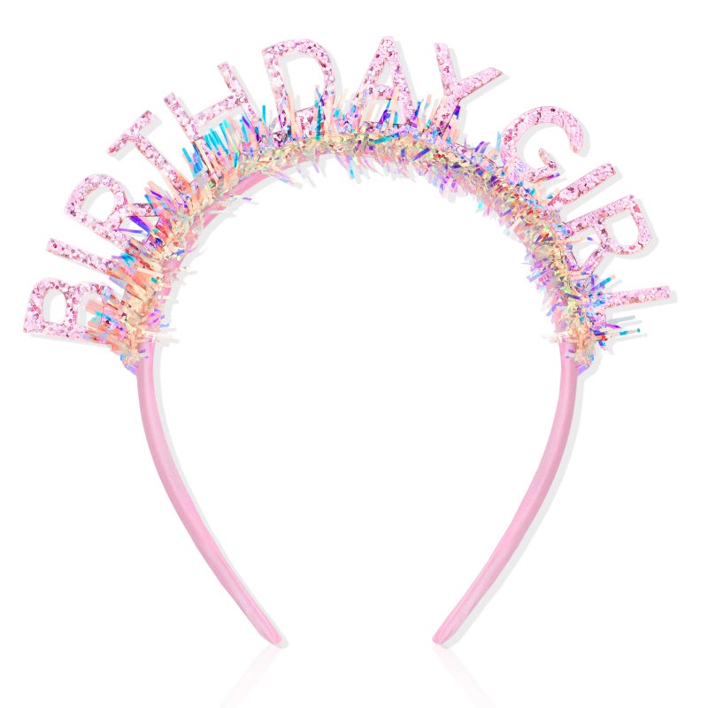 CIEHER Birthday Girl Headband Crown for Women Girls Pink Glitter Letter Tiara One Size Fits All Birthday Decoration Gift - Image 2