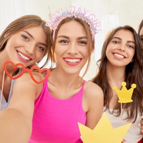 CIEHER Birthday Girl Headband Crown for Women Girls Pink Glitter Letter Tiara One Size Fits All Birthday Decoration Gift - Image 3