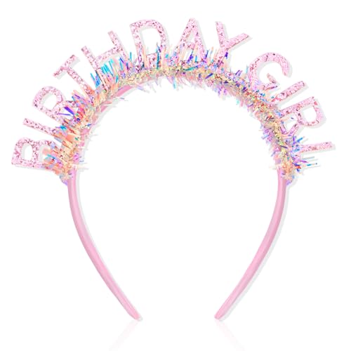 CIEHER Birthday Girl Headband Crown for Women Girls Pink Glitter Letter Tiara One Size Fits All Birthday Decoration Gift - Image 1