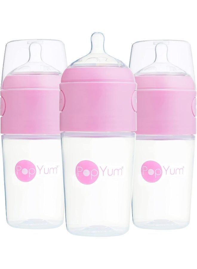 PopYum زجاجات حليب الأطفال PopYum سعة 9 أونصات وردية مضادة للمغص، مجموعة من 3 زجاجات مع تدفق متوسط #2، 260 مل، خالية من BPA، قفل طبيعي - Image 1