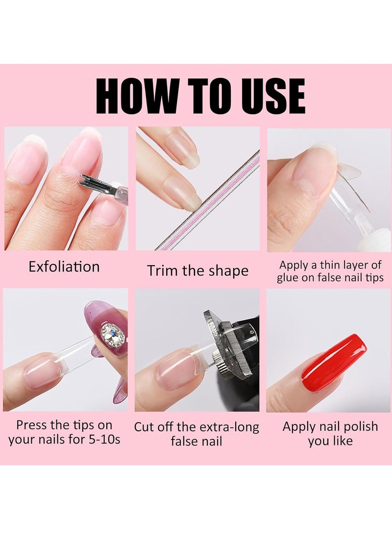 Nail Tips Set, 500 PCS Transparent Long Nail Tips for Acrylic Nails, Full Cover Ballerina Nail Tips Fake Nails Kit with Nail Glue, Clipper, Files - Image 3