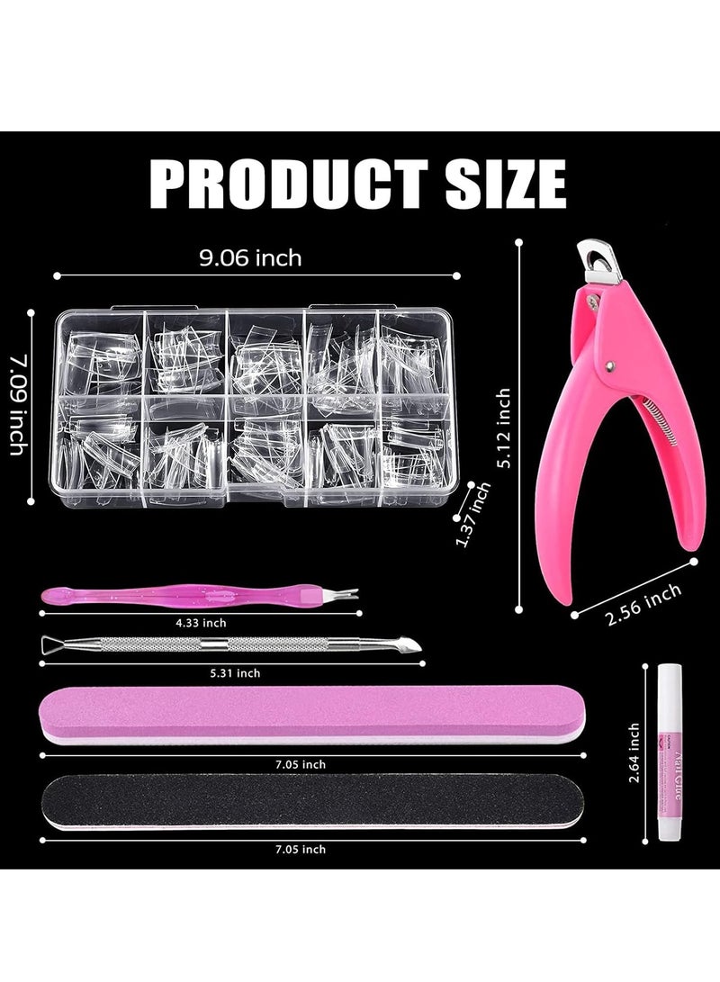 Nail Tips Set, 500 PCS Transparent Long Nail Tips for Acrylic Nails, Full Cover Ballerina Nail Tips Fake Nails Kit with Nail Glue, Clipper, Files - Image 5