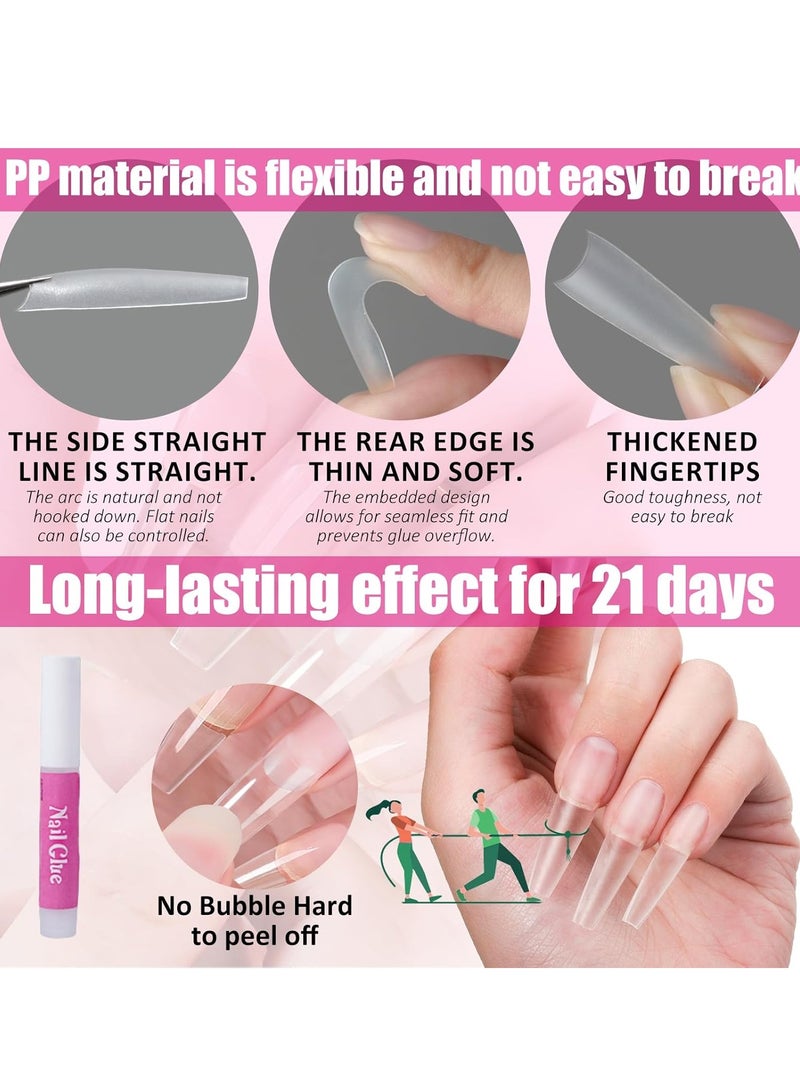 Nail Tips Set, 500 PCS Transparent Long Nail Tips for Acrylic Nails, Full Cover Ballerina Nail Tips Fake Nails Kit with Nail Glue, Clipper, Files - Image 4