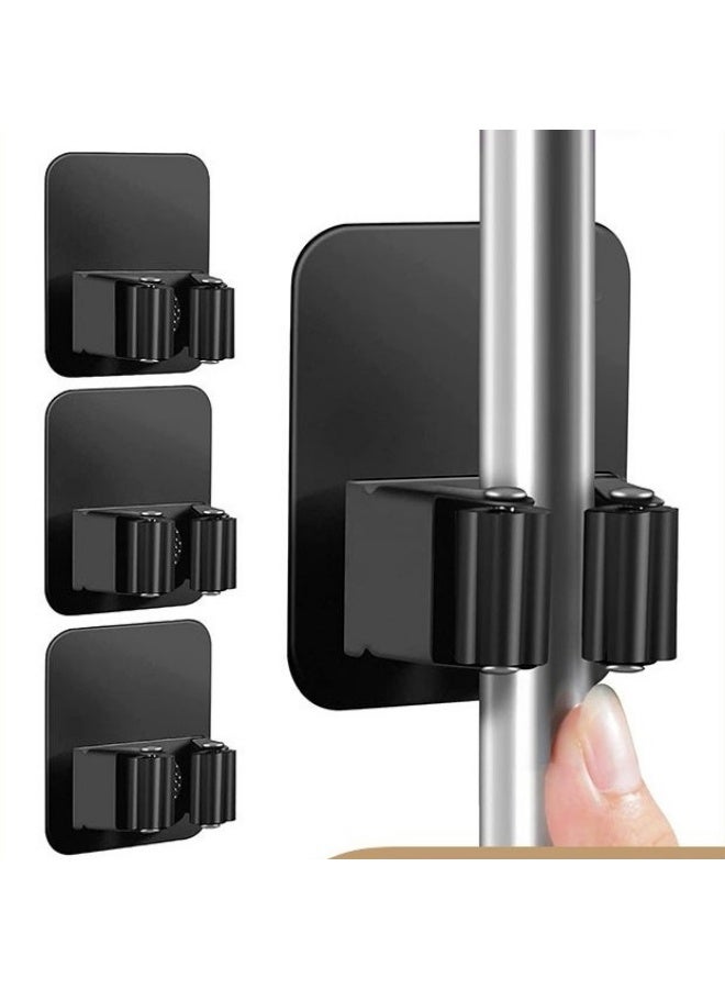 SHAOZHEN 4 Pack Broom Holder Wall Mount, Improved Broom Holder, Super Anti Slip Mop and Broom Holder Wall Mount, Broom Hanger Gripper for Kitchen, Bathroom, Closet, Garden, Garage(Black) - Image 1