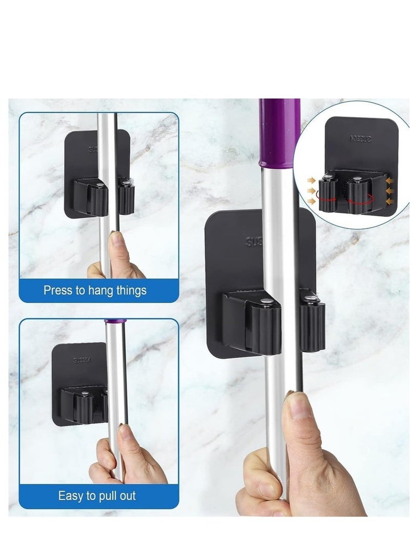SHAOZHEN 4 Pack Broom Holder Wall Mount, Improved Broom Holder, Super Anti Slip Mop and Broom Holder Wall Mount, Broom Hanger Gripper for Kitchen, Bathroom, Closet, Garden, Garage(Black) - Image 4