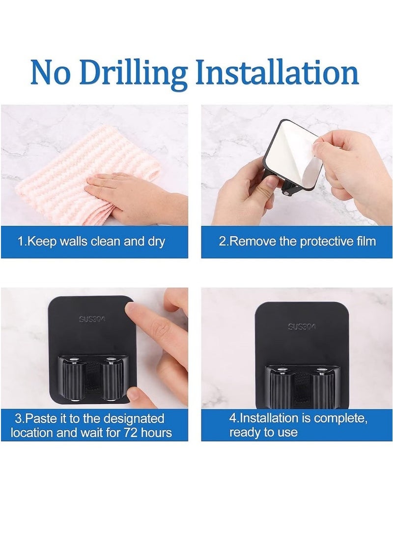 SHAOZHEN 4 Pack Broom Holder Wall Mount, Improved Broom Holder, Super Anti Slip Mop and Broom Holder Wall Mount, Broom Hanger Gripper for Kitchen, Bathroom, Closet, Garden, Garage(Black) - Image 2