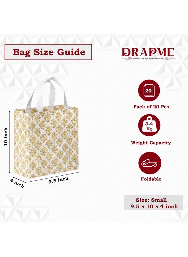 Drapme Festive Special Reusable Non-Woven Laminated Gift Bags, Wedding Gifts, Shagun, Saree, Mithai, Jewellery, Traditional Gifting Carry Bag (Small - 9.5x10x4, White, Pack of 20) - Image 2