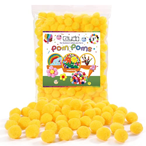 Caydo 200PCS Yellow Pom Poms, 1 Inch Rainbow Craft Pompom Soft and Fuzzy Balls for DIY Creative Crafts Projects and Decoration - Image 1