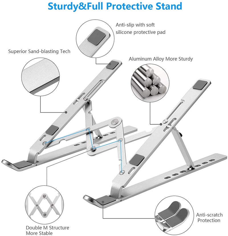 Leeboom Laptop Stand for Desk, Ergonomic Design Adjustable Aluminum Foldable Portable Computer Stand, Compatible with MacBook Air Pro, HP, Lenovo, Dell, More 10-15.6”Inch and Tablets (Silver) - Image 4