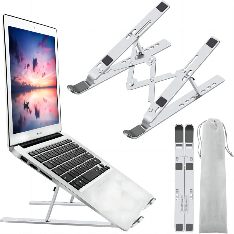 Leeboom Laptop Stand for Desk, Ergonomic Design Adjustable Aluminum Foldable Portable Computer Stand, Compatible with MacBook Air Pro, HP, Lenovo, Dell, More 10-15.6”Inch and Tablets (Silver) - Image 1