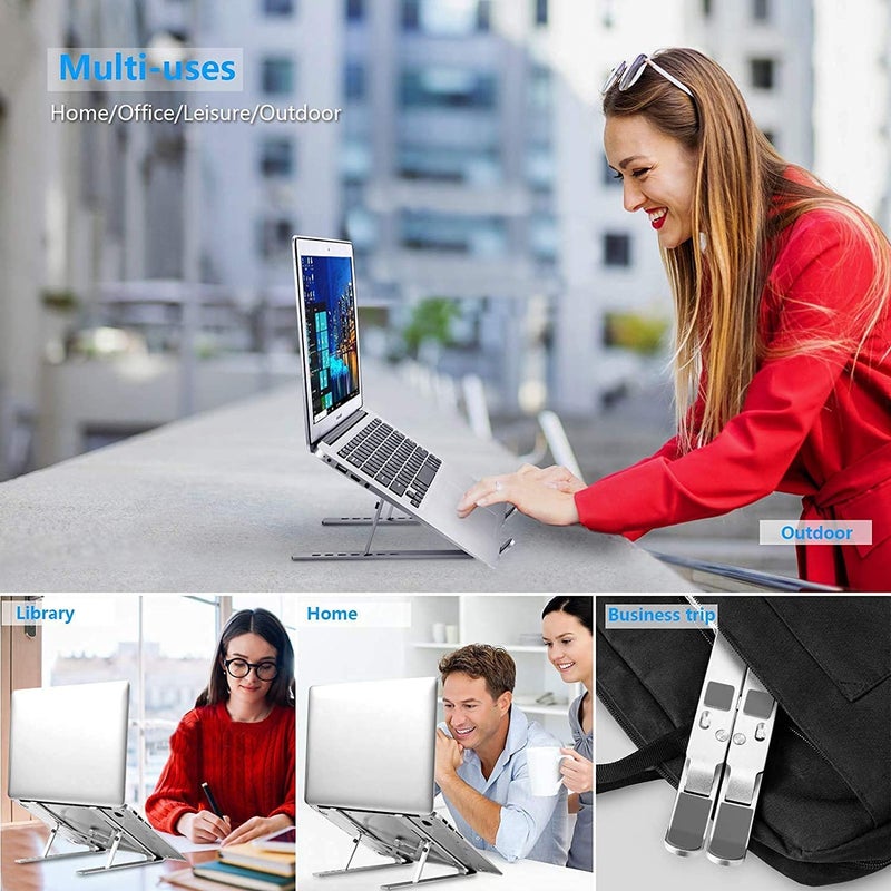 Leeboom Laptop Stand for Desk, Ergonomic Design Adjustable Aluminum Foldable Portable Computer Stand, Compatible with MacBook Air Pro, HP, Lenovo, Dell, More 10-15.6”Inch and Tablets (Silver) - Image 3