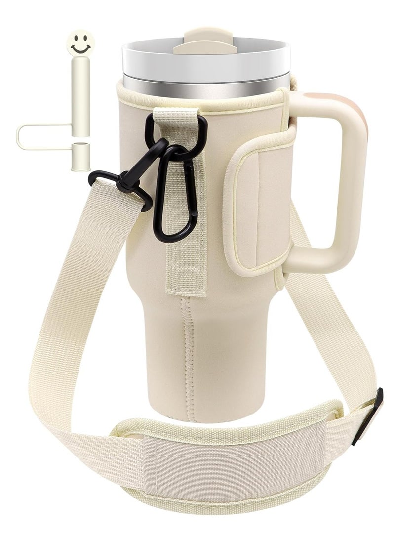 Generic Water Bottle Bag for Stanley 40 Oz Tumbler with Handle, Stanley Cup Accessories with Adjustable Shoulder Strap, Straw Cover & Carrier Clip for Walking Hiking Camping  - Image 1