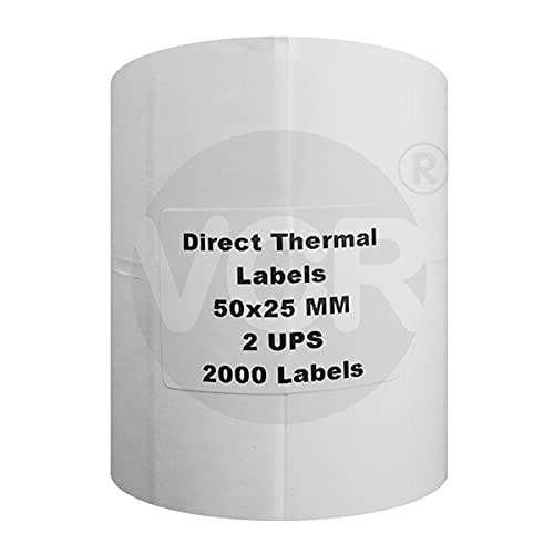 VCR 2 x 1 Direct Thermal Barcode Label Sticker - 2 x 1 inches - 50mm x 25mm - 2 Ups - 2000 Labels Per Roll - Pack of 2 Rolls -White Self Adhesive Sticker for Printing Barcoding Labels 1 inch core - Image 3