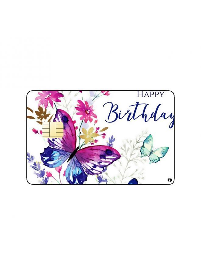 RKN PRINTED BANK CARD STICKER Beautiful Pink Flowers Drawing With Butterflies - Image 1