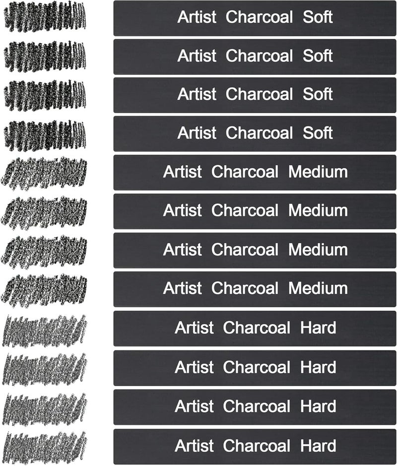 STAPENS 12 Pack Compressed Charcoal Sticks, Vine Charcoal Stick for Drawing, Sketching, Shading, Art Supplies Sketch Kits Tools Soft, Medium and Hard Grade - Image 1