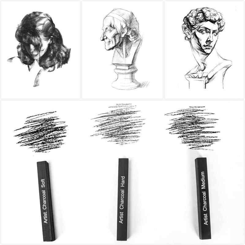STAPENS 12 Pack Compressed Charcoal Sticks, Vine Charcoal Stick for Drawing, Sketching, Shading, Art Supplies Sketch Kits Tools Soft, Medium and Hard Grade - Image 2