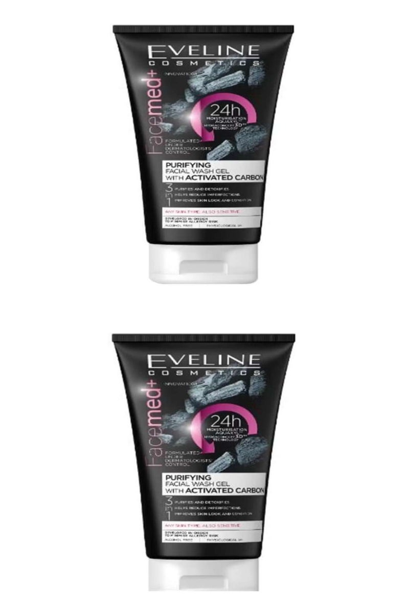 EVELINE COSMETICS Eveline Facemed+ Purify Carbon Wash Gel All Skin Types 2*150ml  (pack of 2) - Image 1
