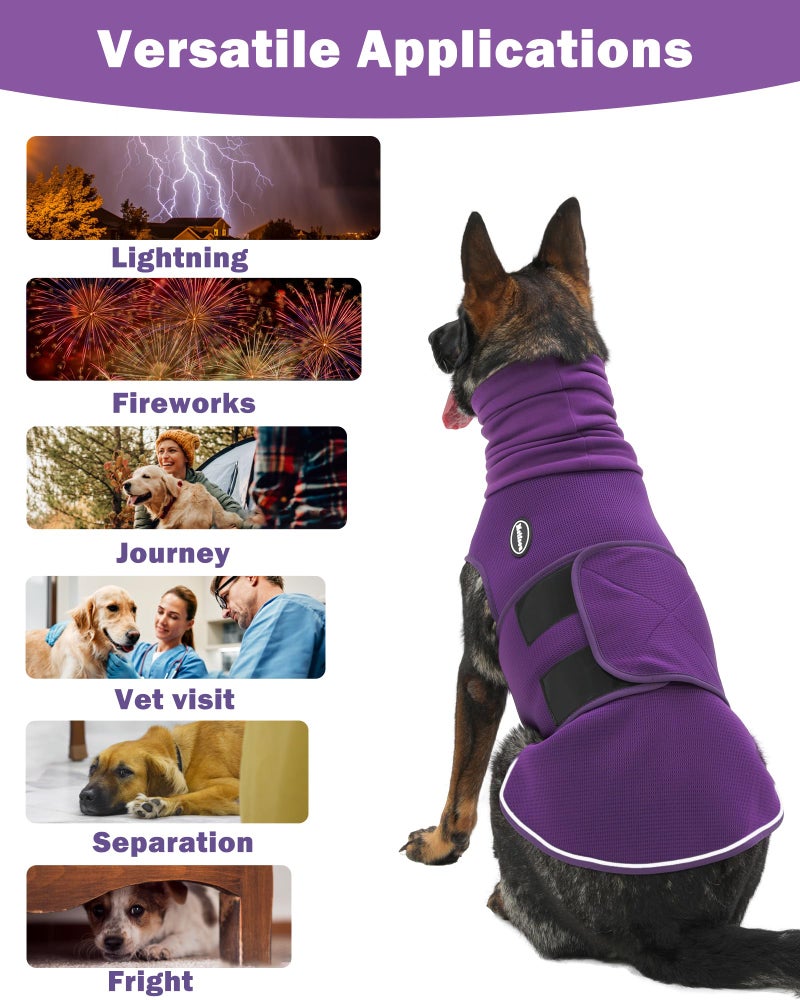 Meifsou Dog Anxiety Vest with Hood, Skin-Friendly Thunder Jacket for Dogs, All-in-One Dog Calming Shirt with Hood for Thunder, Fireworks, Separation - Keep Pet Calm Without Medicine, Purple, S - Image 4