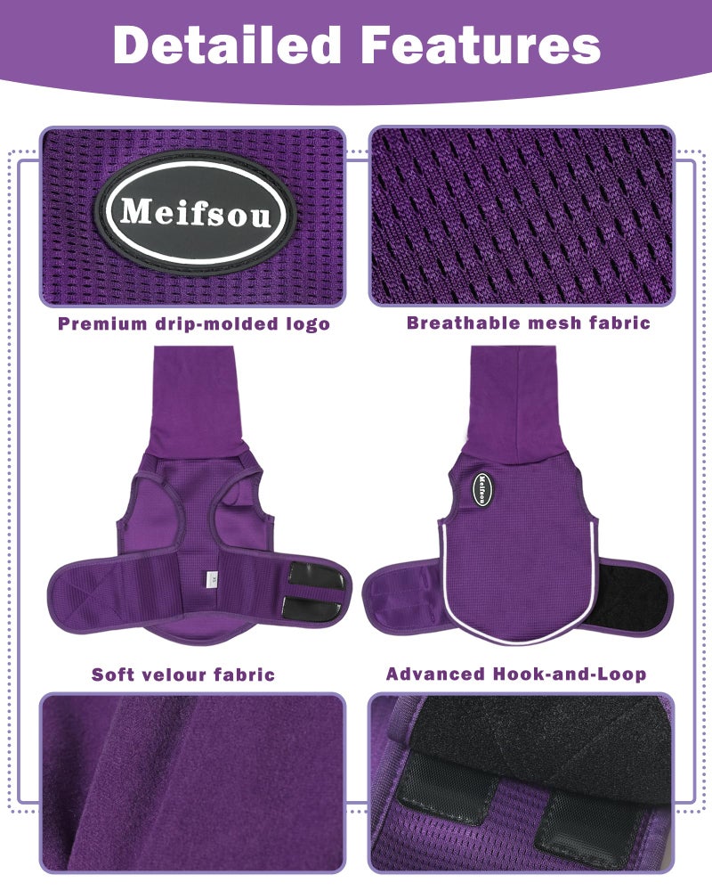 Meifsou Dog Anxiety Vest with Hood, Skin-Friendly Thunder Jacket for Dogs, All-in-One Dog Calming Shirt with Hood for Thunder, Fireworks, Separation - Keep Pet Calm Without Medicine, Purple, S - Image 3