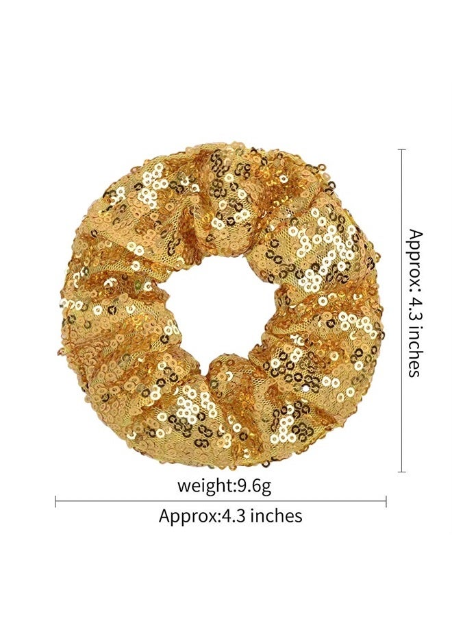 Jeffan 12 Pcs Gold Sequin Scrunchies Bridesmaid Scrunchies Elastics Ponytail Holders Hair Wrist Ties Bands Cloth Scrunchies for Show Gym Dance Party Club Girl Women