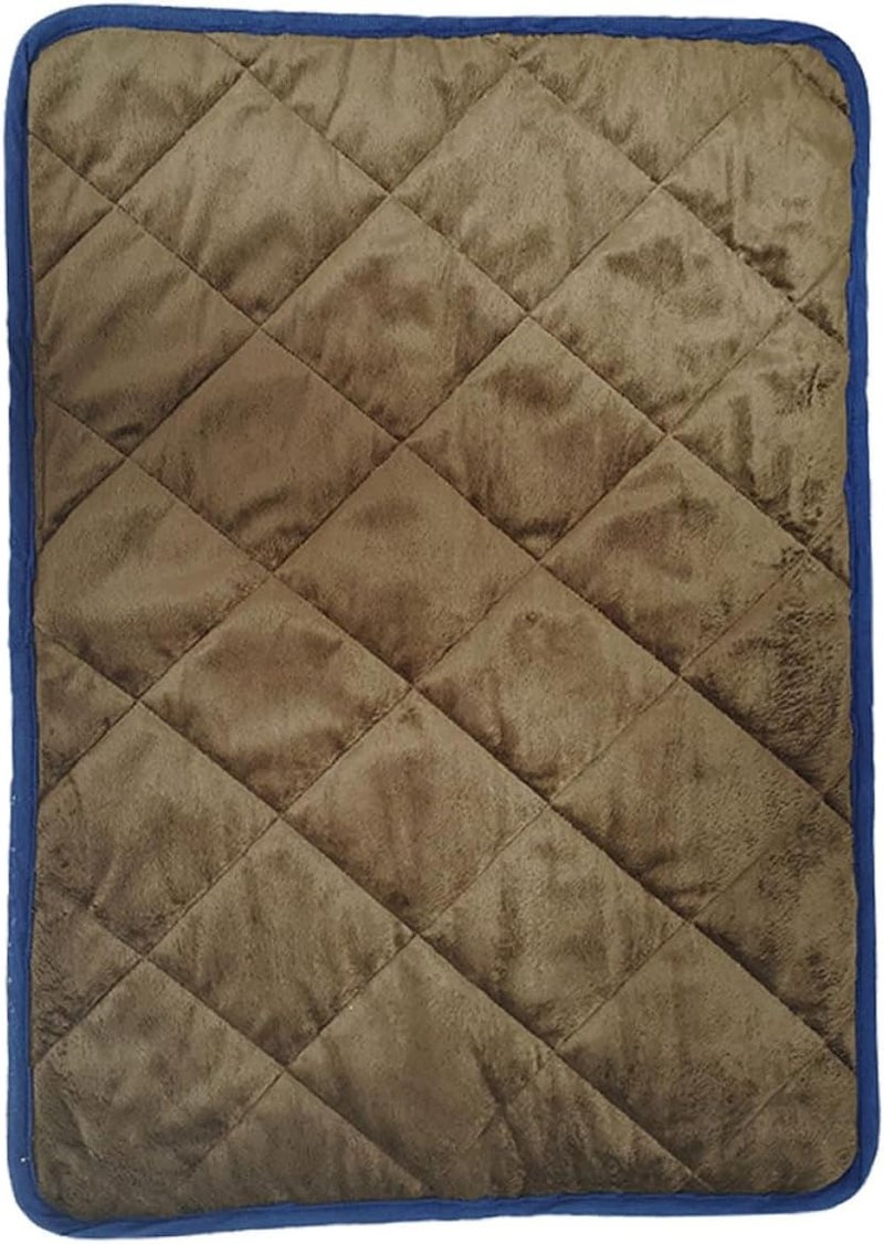 Self Heating Pet Mat Heated Warming Pad for Cats and Dogs 48x70cm Coffee Color with Blue Trim Thermal Insulated Bed Mat for Indoor and Outdoor Use - Image 1