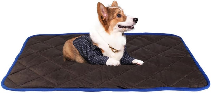 Self Heating Pet Mat Heated Warming Pad for Cats and Dogs 48x70cm Coffee Color with Blue Trim Thermal Insulated Bed Mat for Indoor and Outdoor Use - Image 4