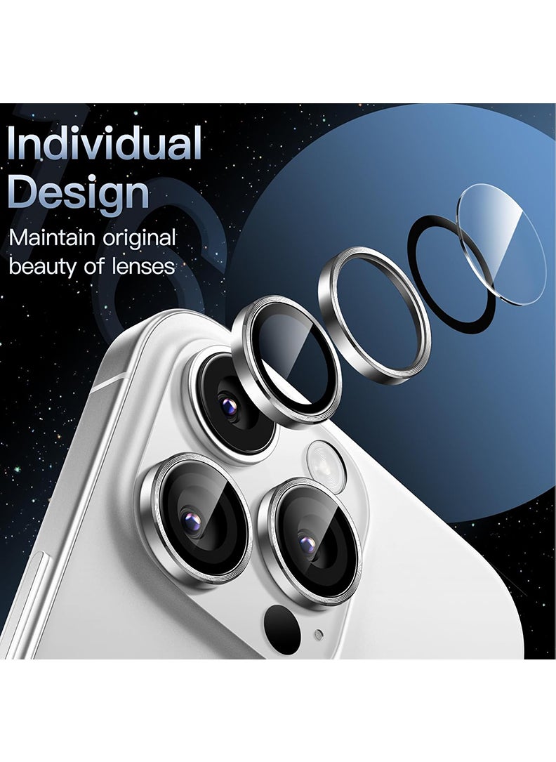Theodor Camera Lens Protectors for iPhone 16 Pro/16 Pro Max Armorite Individual Lens Protectors, Scratch-Resistant Ultra-thin Tempered Glass with Aluminum Edging, (Silver)  - Image 2