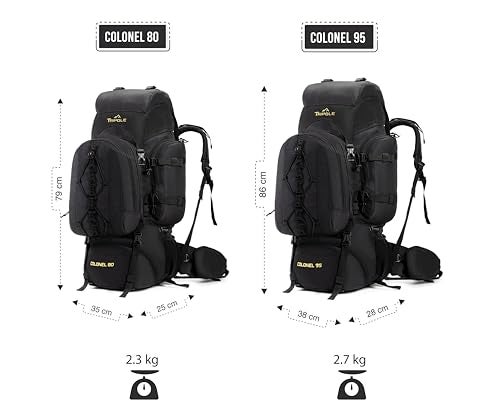 Tripole Colonel 80 Litres Internal Frame Trekking and Hiking Rucksack + Detachable Day Pack, Rain Cover, Black - Image 4
