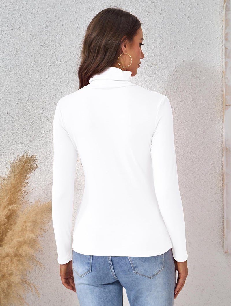 ACIEMR Long Sleeve Tops for Women - 2025 Elegant Turtleneck Shirts, Stretch Slim Fit Thermal Turtle Neck Tee for Office, Dating & Travel White Small - Image 5