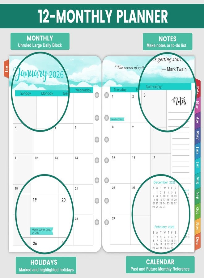 Journaltastic 2026 Planner Refills - 7-Hole Punched Planner Refills 2026 with Colorful Tabs, JAN 2026 - DEC 2026, 5.5" x 8.5", A5 Planner Inserts, 2026 Weekly and Monthly Planner Refill with Monthly Pages & Weekly - Image 3