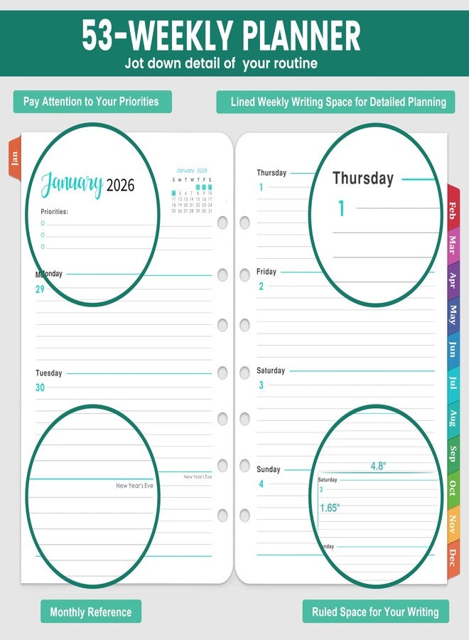 Journaltastic 2026 Planner Refills - 7-Hole Punched Planner Refills 2026 with Colorful Tabs, JAN 2026 - DEC 2026, 5.5" x 8.5", A5 Planner Inserts, 2026 Weekly and Monthly Planner Refill with Monthly Pages & Weekly - Image 4