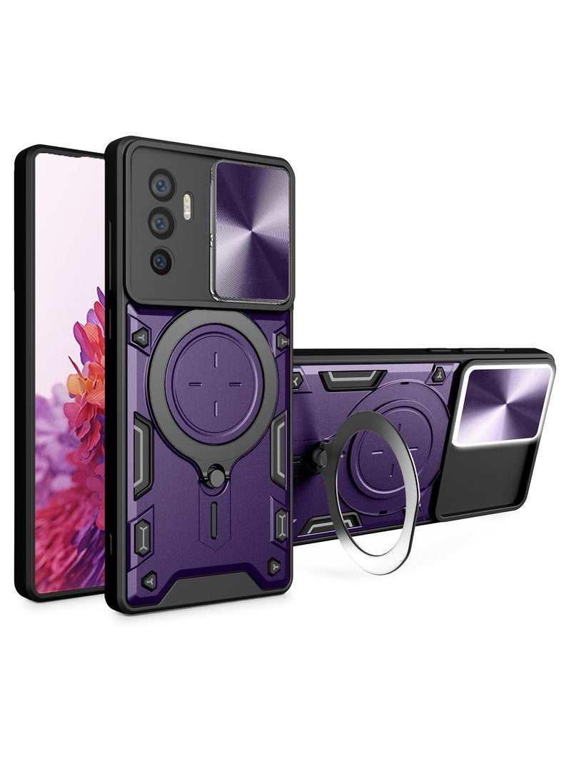 جولدن ماسك لهاتف فيفو في 23اى 4جى/في 23اي 5جى/اس 10اي (Vivo V23E 4G/V23E 5G/S10E) جراب حماية مع باب جرار لحماية عدسة  الكاميرا المدرعة مدمج بزاوية 360 درجة - (بنفسجى) - Image 1