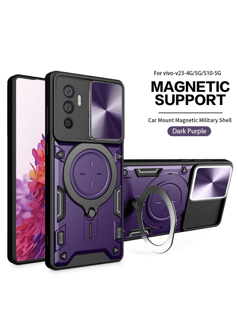 جولدن ماسك لهاتف فيفو في 23اى 4جى/في 23اي 5جى/اس 10اي (Vivo V23E 4G/V23E 5G/S10E) جراب حماية مع باب جرار لحماية عدسة  الكاميرا المدرعة مدمج بزاوية 360 درجة - (بنفسجى) - Image 2