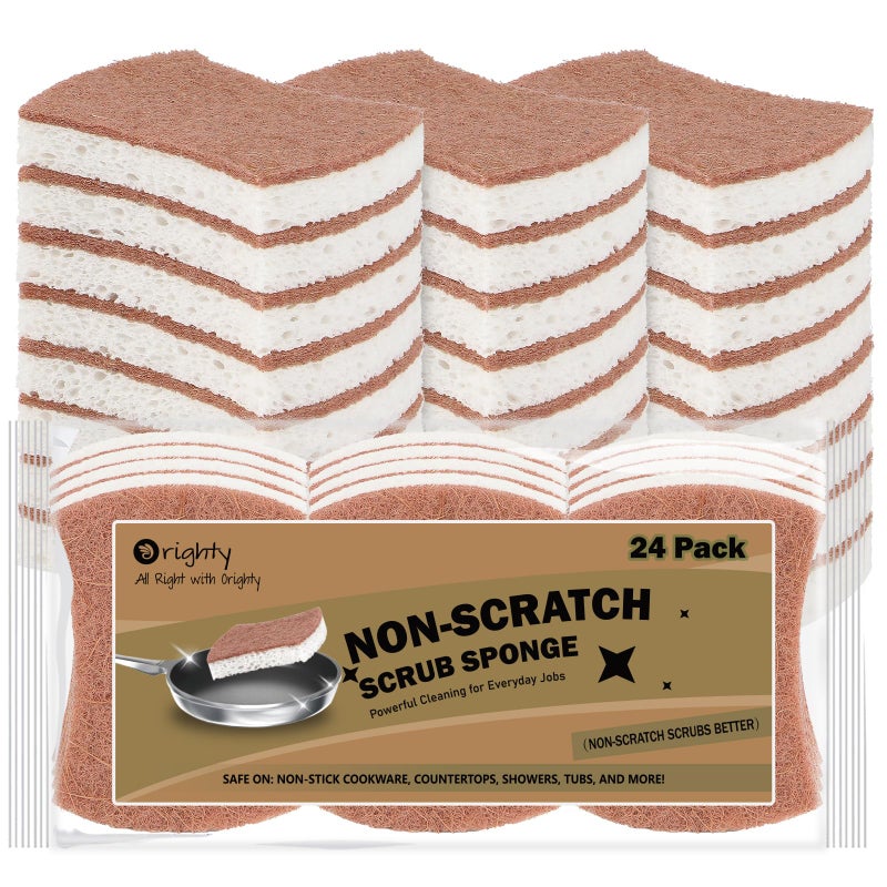 Orighty Non-Scratch Scrub Sponge, 24-Pack, Cellulose Kitchen Scrubber Sponges, Ideal for Kitchen Cleaning, Non-Stick Cookware, Washing Dishes, Bathroom, and Household - Image 1