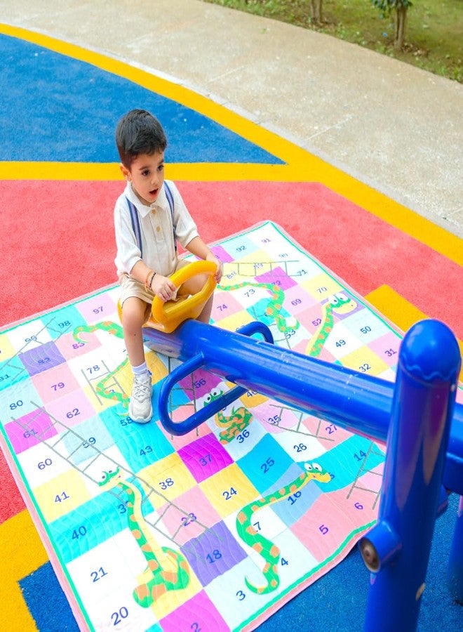 Happy Matty حصيرة نزهة للأطفال بتصميم لعبة السلم والثعبان من هابي ماتي، مانعة للانزلاق، قابلة للعكس، محمولة، للاستخدام في الهواء الطلق/النزهات/الشاطئ/السفر (140 سم × 140 سم) - Image 2