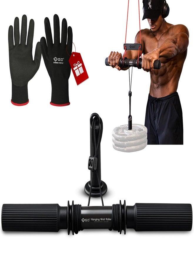GD Hanging Wrist Roller PRO – Forearm Trainer & Grip Strengthener, Thick Grip Wrist Roller for Forearm Exercise, Grip circumference 6.2 inches, Precision Bearings, Heavy-Duty Aluminum, Includes Gloves - Image 1