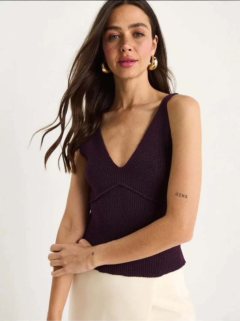 بيانكو لوتشي بلوزة قصيرة محبوكة بياقة على شكل حرف  من لوتشي